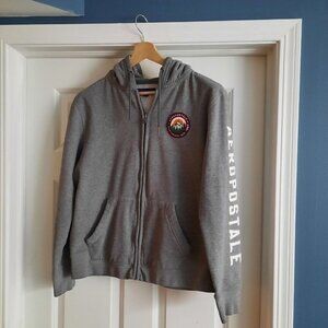 Aeropostale Hoodie Jacket Mens Large Gray‎ Full Zip Sweatshirt Arm Spellout Y2K